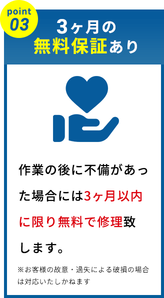 point03：3ヶ月の無料保証あり